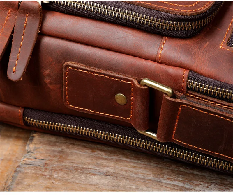 Vintage crazy horse cowhide men's work handbag outdoor business luxury high quality genuine leather shoulder crossbody bag