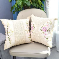 cushion cover 2pcs 45x45 linen floral embroidery with lace cushion covers vintage knitted farmhouse home decorative rustic daily