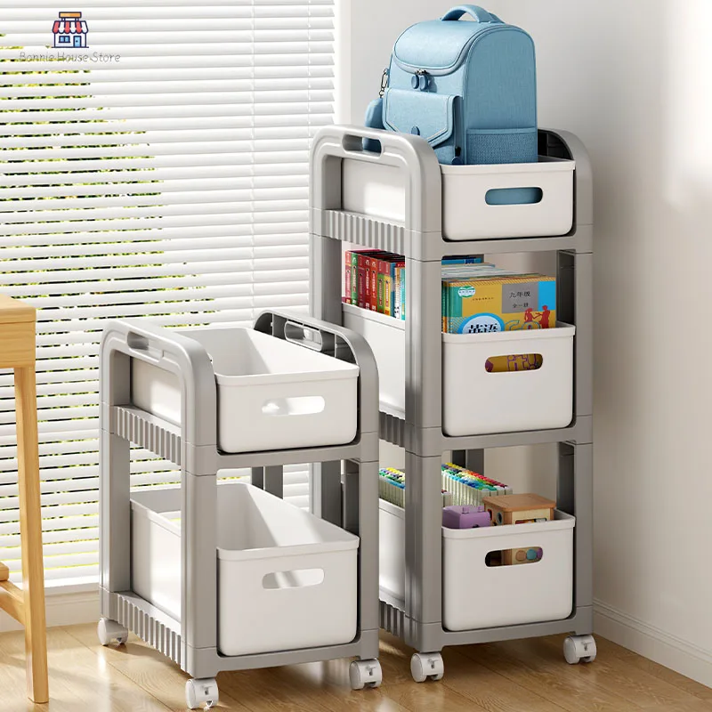 Книжная полка небольшая тележка выдвижная портативная пластиковая для хранения