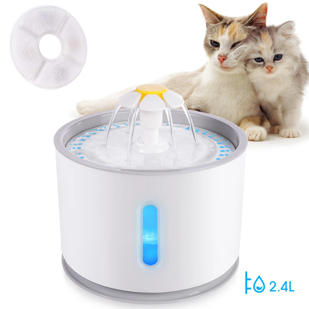 

Pet LED Fountain Automatic Water with CatDogs USB Lighting 5 Filters Pack 2.4LBowl Feeder Drinker Mute Cats Drinking Dispenser