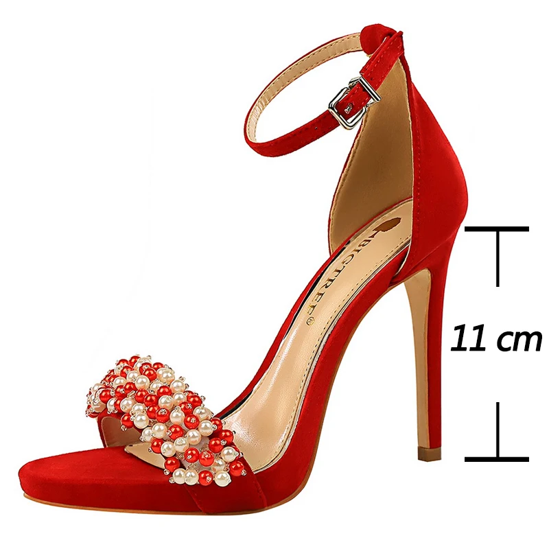 CINESSD Shoes Pearl Rhinestones Super High Heels Suede Women Heels Sexy Party Shoes Summer Women Sandals Stiletto Women Pumps