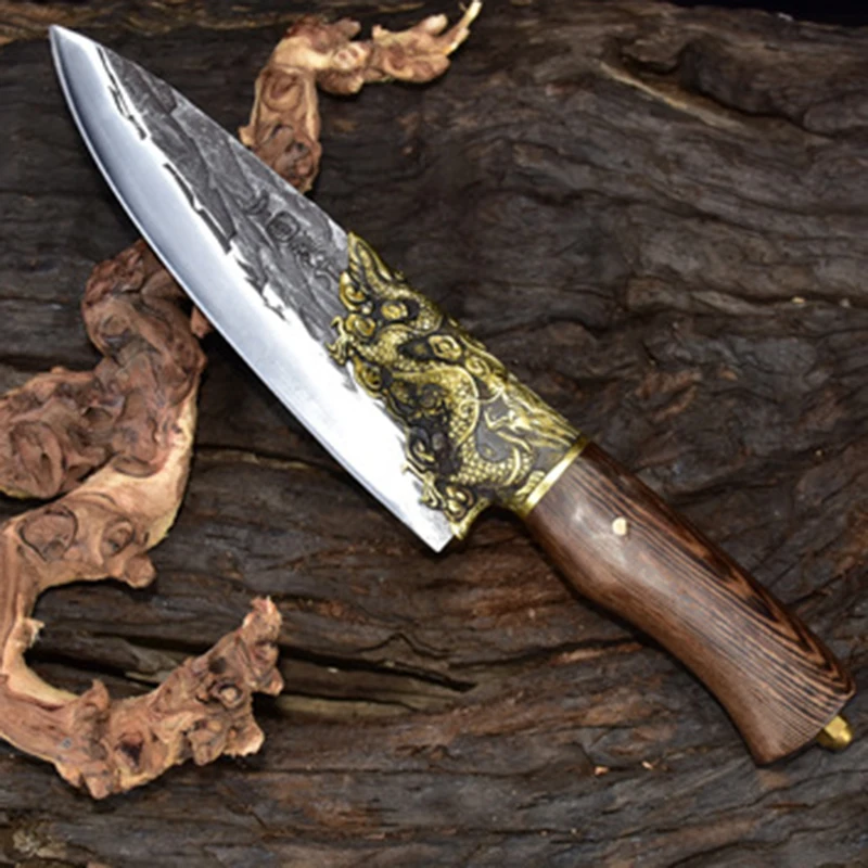 

Longquan нож шеф-повара для нарезки мясницких суши барбекю из меди брикет 8 дюймов ручная работа кованый стальной кухонный нож инструменты для г...