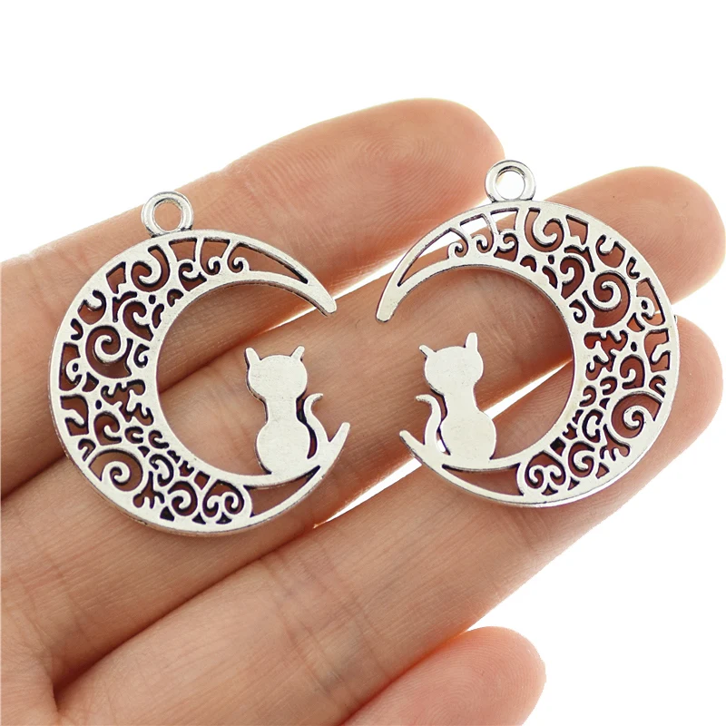 

8 шт. 30x25 мм античный серебряный цвет Луна Кот Подвески кулон для DIY ожерелье браслет серьги-капли ювелирные изделия ручной работы