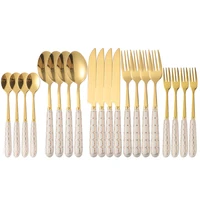 20pcs gold pattern ceramic handle cutlery set stainless steel dinnerware set western kitchen tableware dishwasher safe