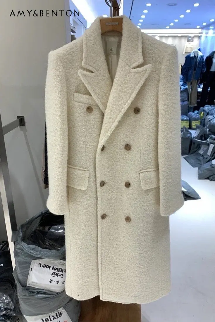 

Long Sleeve Woolen Coat for Women Autumn Winter New Korean Style Fashion Thick Mid-Length High Sense Woolen Blazer Overcoat