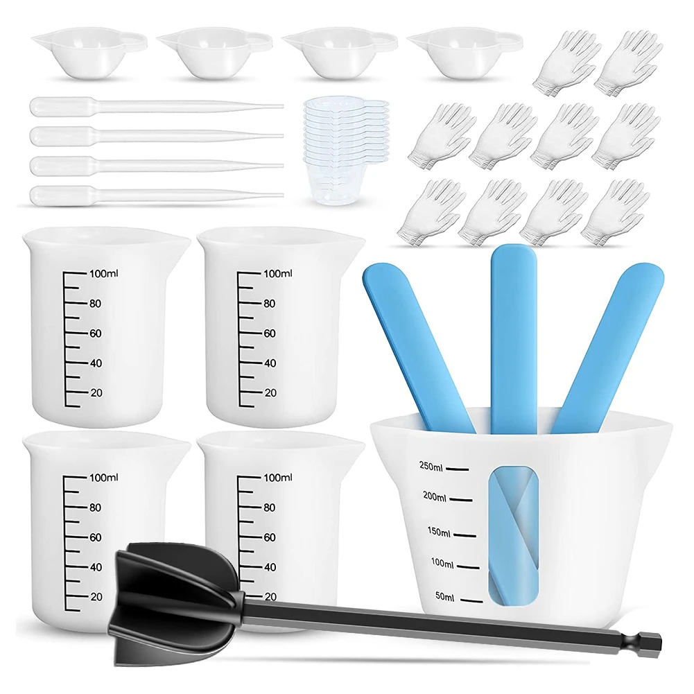 

Силиконовые мерные чашки для эпоксидной смолы, принадлежности для смолы с 250 и 100 мл силиконовыми чашечками для смолы, формы для изготовления ювелирных изделий