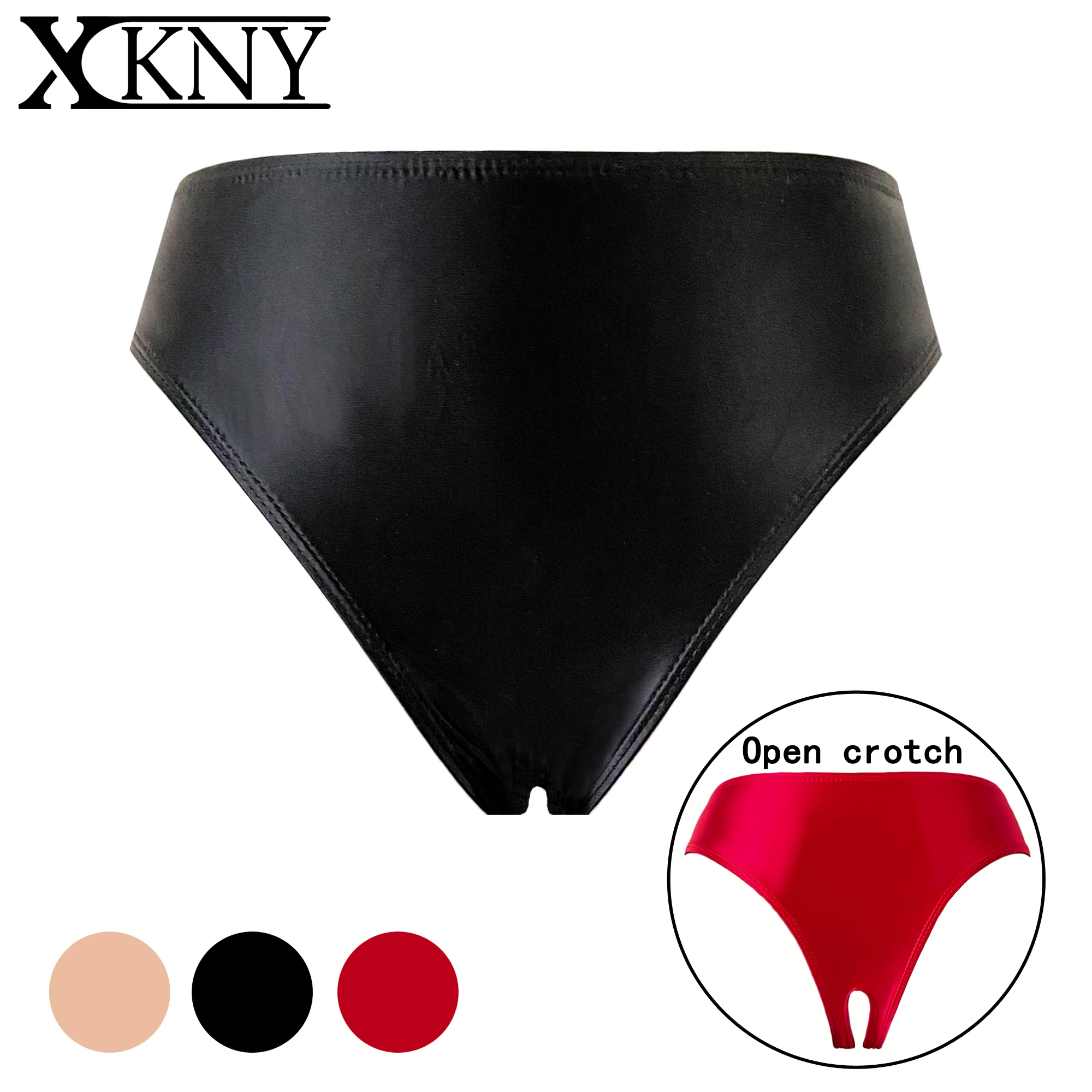 

XCKNY satin glossy thong silky smooth t-pants sexy solid Open crotch underwear sexy bikini oil shiny pants
