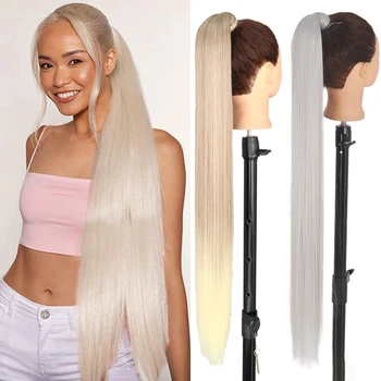 AZQUEEN Straight Synthetic Hairpiece With Ponytail 85cm Super Long Wrap Around Clip In Hair Extensions Pony Tail For Daily Wear 1