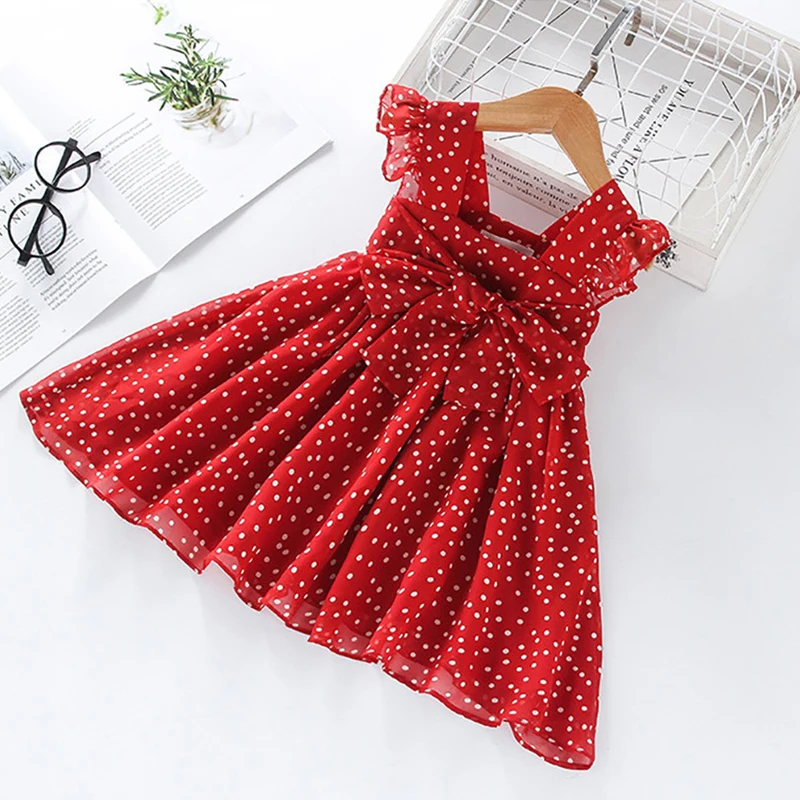 

2022 Summer Girls Polka Dot Sleeveless Princess Dress Chiffon Polka Dot Party Princess Dress Children Toddler Girls Clothing