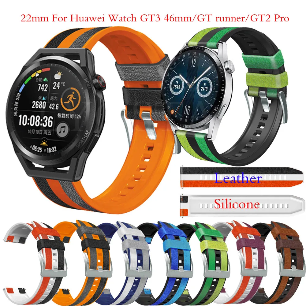 

Leather Silicone Watchband Strap For Huawei Watch 3 pro/GT 2 Pro/GT3 46mm Smart Wristband Bracelet Replacement Accessories belt