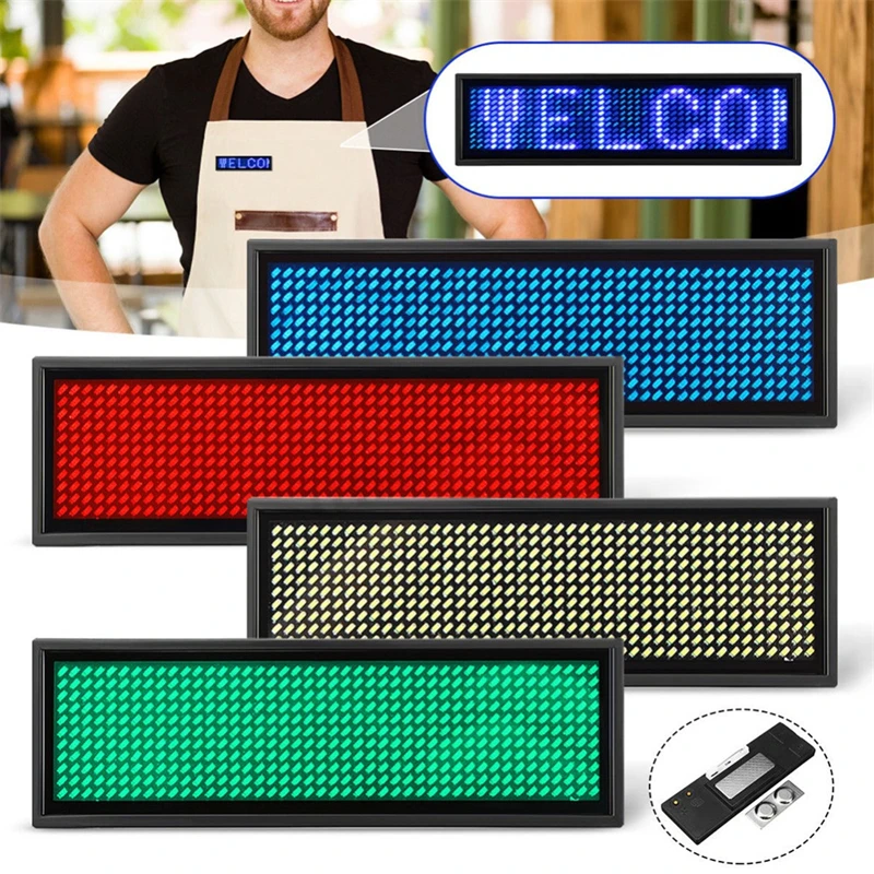 Led Name Tag App Bluetooth Mini LED Digital Programmable Scrolling Message Tag Badge Sign Rechargeable for Festival Event
