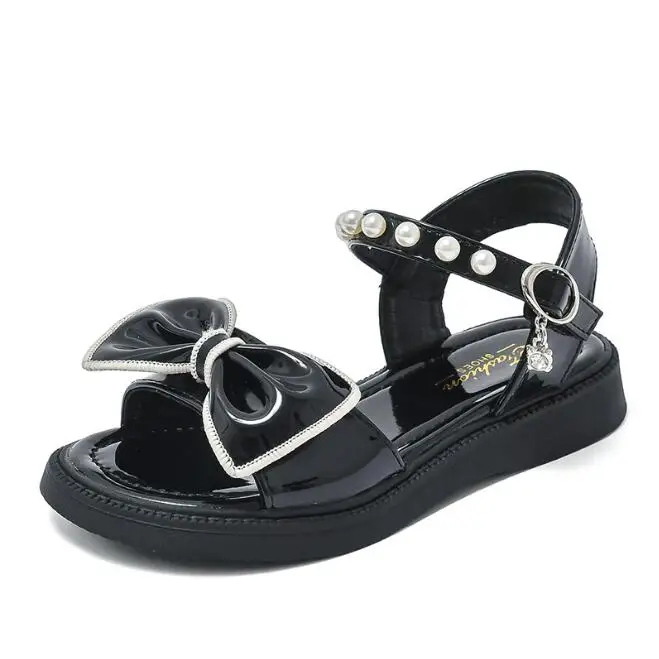 

Girls Sandals 2022 Summer New Sweet Princess Kids Fashion Princess Solid Children Soft PU Rhinestones Flower Shine Party Shoes