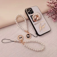 short pearl lanyard fashion womens bow pendant mobile phone lanyard durable wrist strap mobile phone case anti lost lanyard