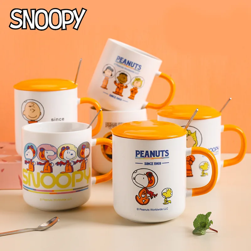 

350Ml Snoopyed Spike Porcelain Cup Anime Ceramics Coffee Cup with Lid Spoon Mug Ins Feng Shui Cup Cute Couple Cup Milk Cup