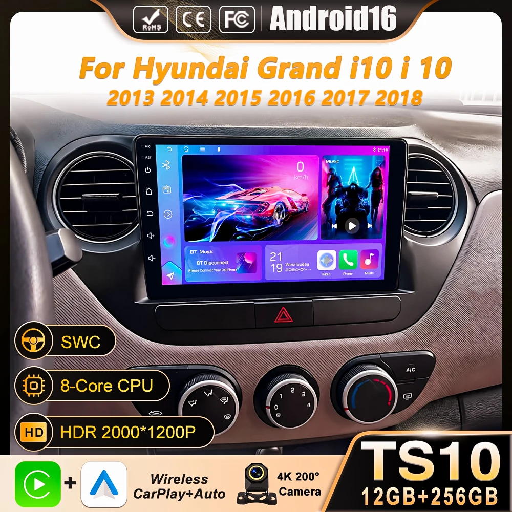 Фото Автомагнитола Android 16 для Hyundai Grand i10 2013-2018 с GPS-навигацией, беспроводным CarPlay и DSP №1