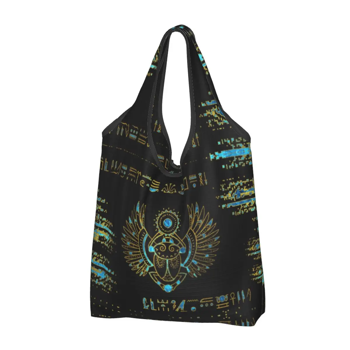 

Egyptian Scarab Beetle Grocery Shopping Bag Custom Shopper Shoulder Tote Bag Large Capacity Portable Ancient Egypt Handbag