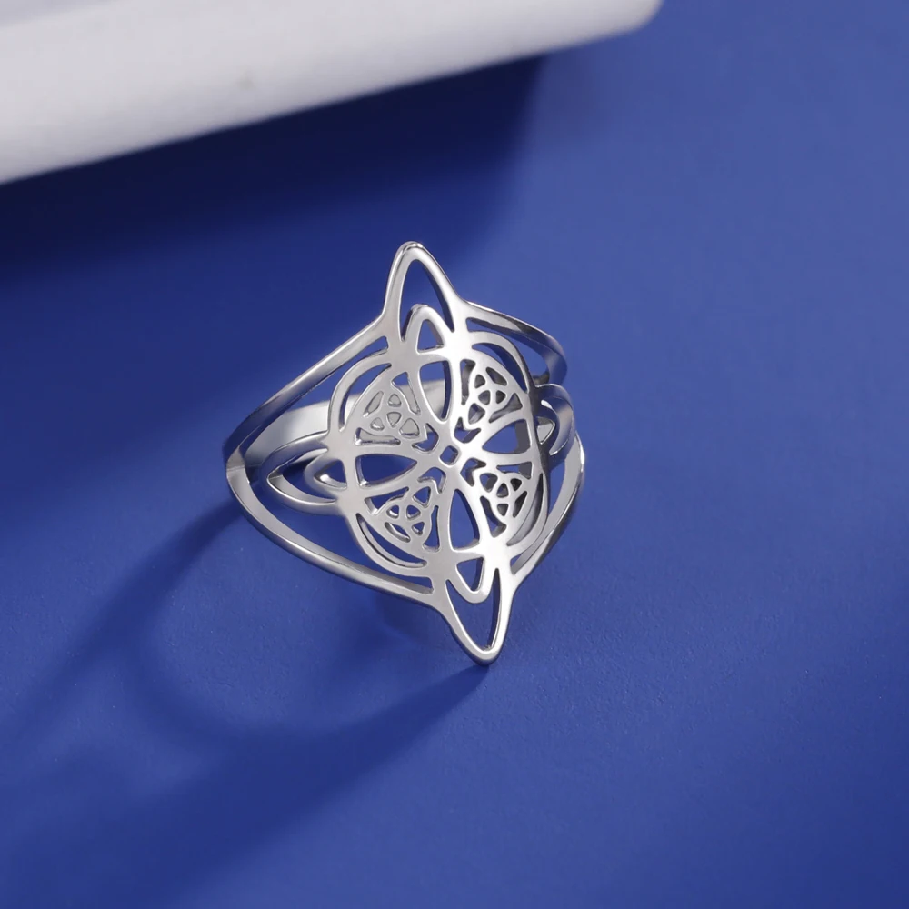 

COOLTIME Double Layer Witch Knot Rings for Women Stainless Steel Cross Celtic Knot Rings Amulet Jewlery Gift 2023 New In