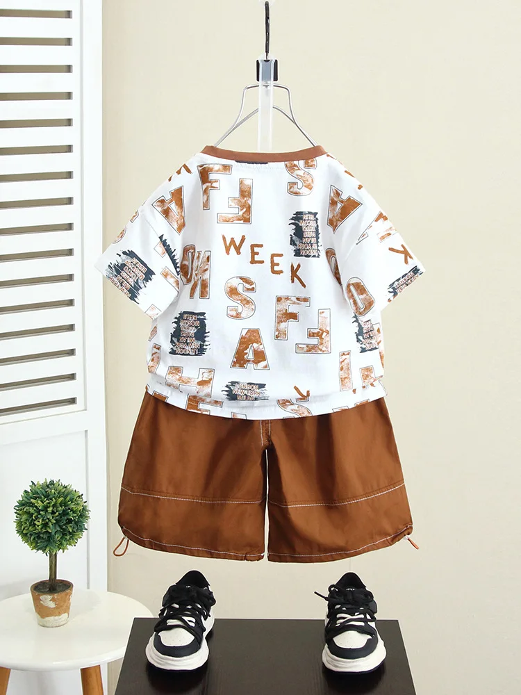 Летний спортивный костюм для мальчиков 2-11 лет футболка и шорты комплект одежды