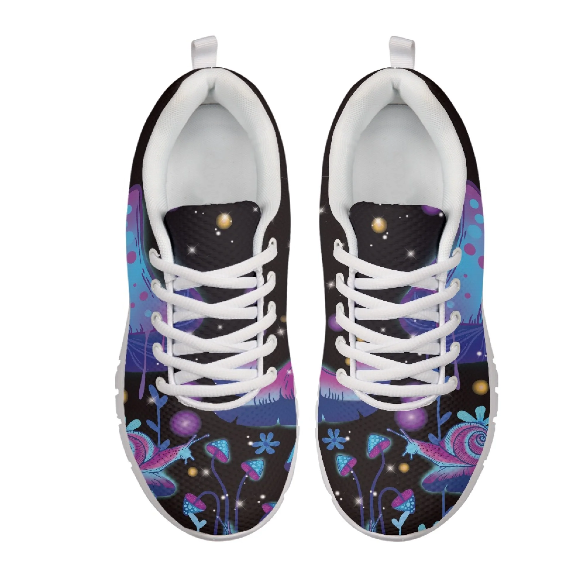 Yikeluo  Casual Sneakers Women Shoes Flat Mesh Cartoon Mushroom Print Brand Design Lightweight Lace Up Footwear Womens Loafers