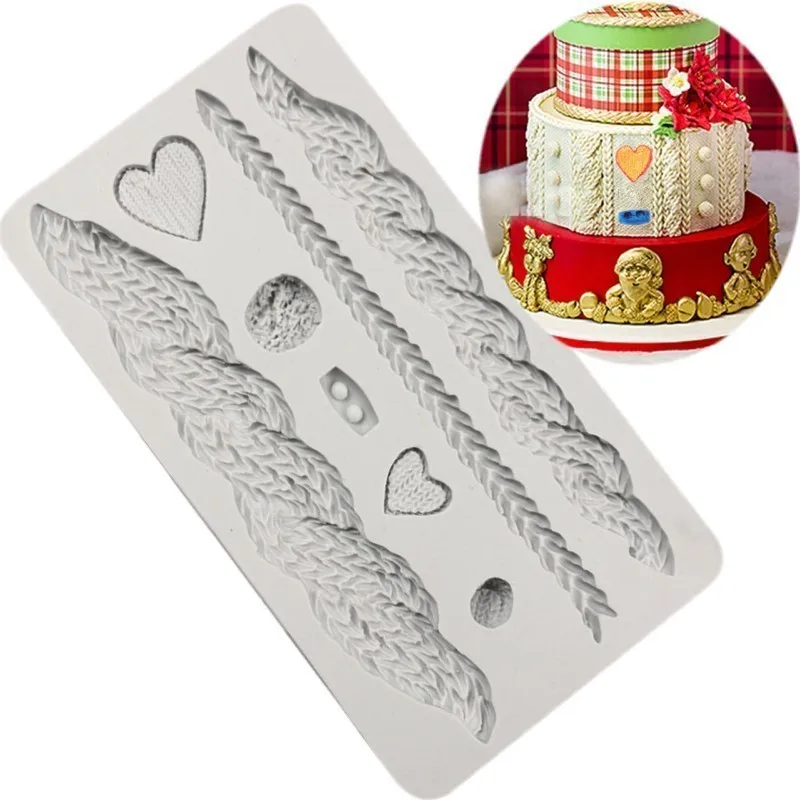 

3D Silicone Mold Knitting Kitchen Accessories Christmas Cake Border Fondant Molds Cake Decorating Tools Chocolate Gumpaste Mould