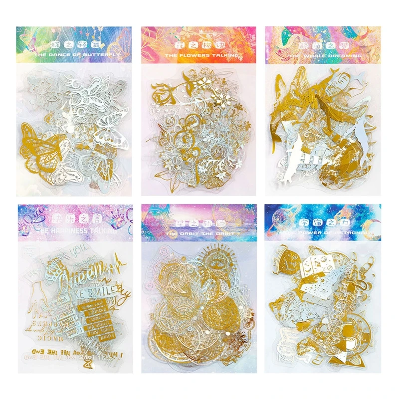 

50Pcs Aesthetic Scrapbooking Stickers Bronzing Butterfly Sticker Decal Scrapbooking Materials Set for DIY Scrapbooking