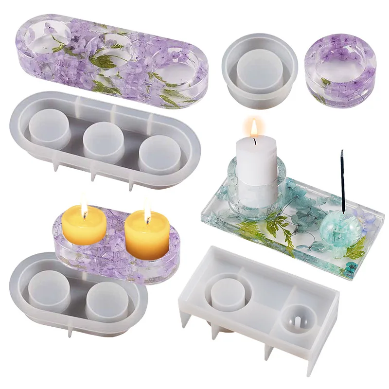 Candlestick Plaster Candle Tray Mould Epoxy Resin Soap Molds For Home Decor