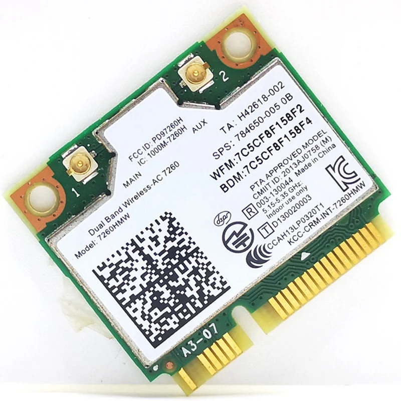 Беспроводная Двухдиапазонная мини-карта AC7260 7260HMW 7260AC 867 Мбит/с PCI-E 802.11Ac 2 X2 Wifi Bluetooth4