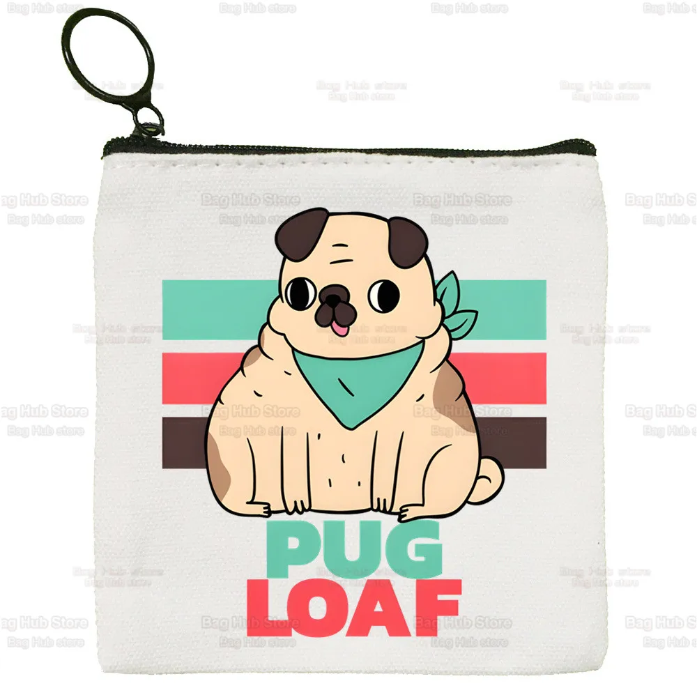 Pug Dog Animal Pet Cartoon Canvas Coin Purse Custom Logo Storage Pouch Canvas Bag  New Coin Bag Key Coin Purse