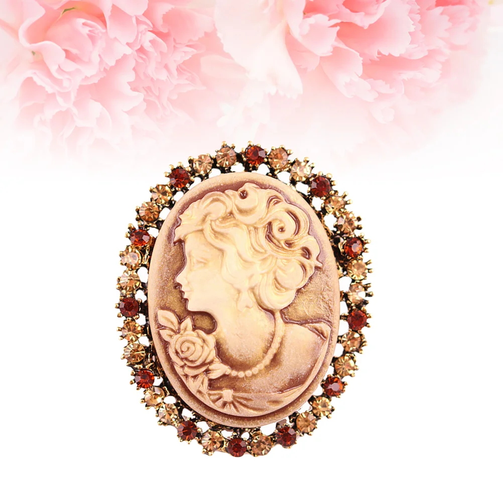 

Vintage Old Style Cameo Brooches Women Crystal Christmas Gift Brooch Pin (Gold)