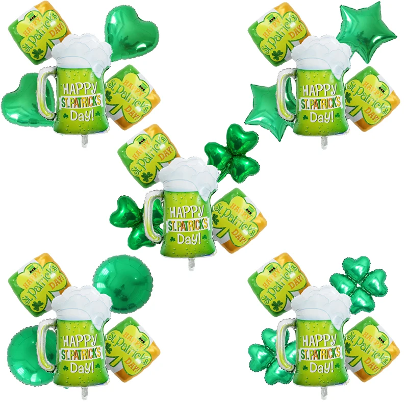 

5Pcs St. Patrick's Day Balloons Set Beer Clover Air Globo Happy St Patrick Theme Party Baby Shower Home Decorations Kid Toy Gift