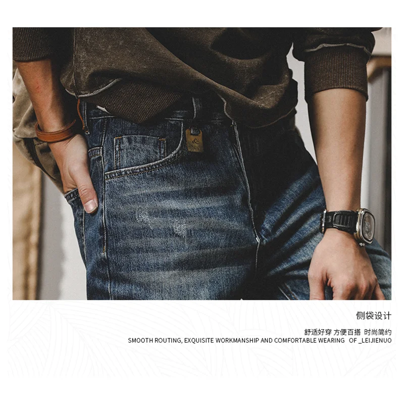 Streetwear Men 2022 New Pattern Vintage Recreational Blue Jeans Loose Broad Leg Straight Cylinder Trousers Autumn Female Trend