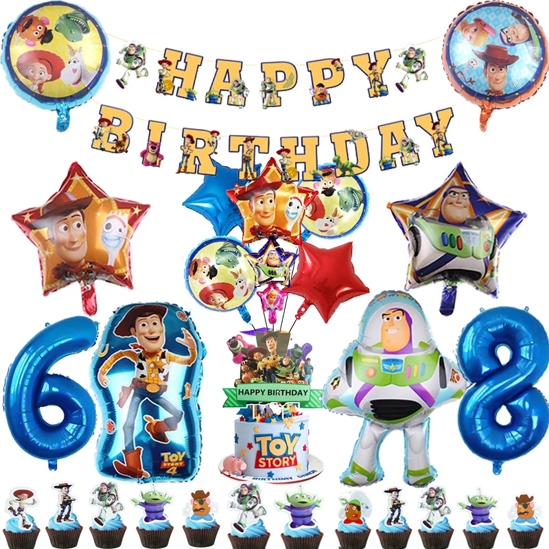 Buzz Lightyear Foil Balloons Disney Toy Story Birthday Party Supplie Baby Shower Boy 1 2 3 Years Old Birthday Party Decor Globes
