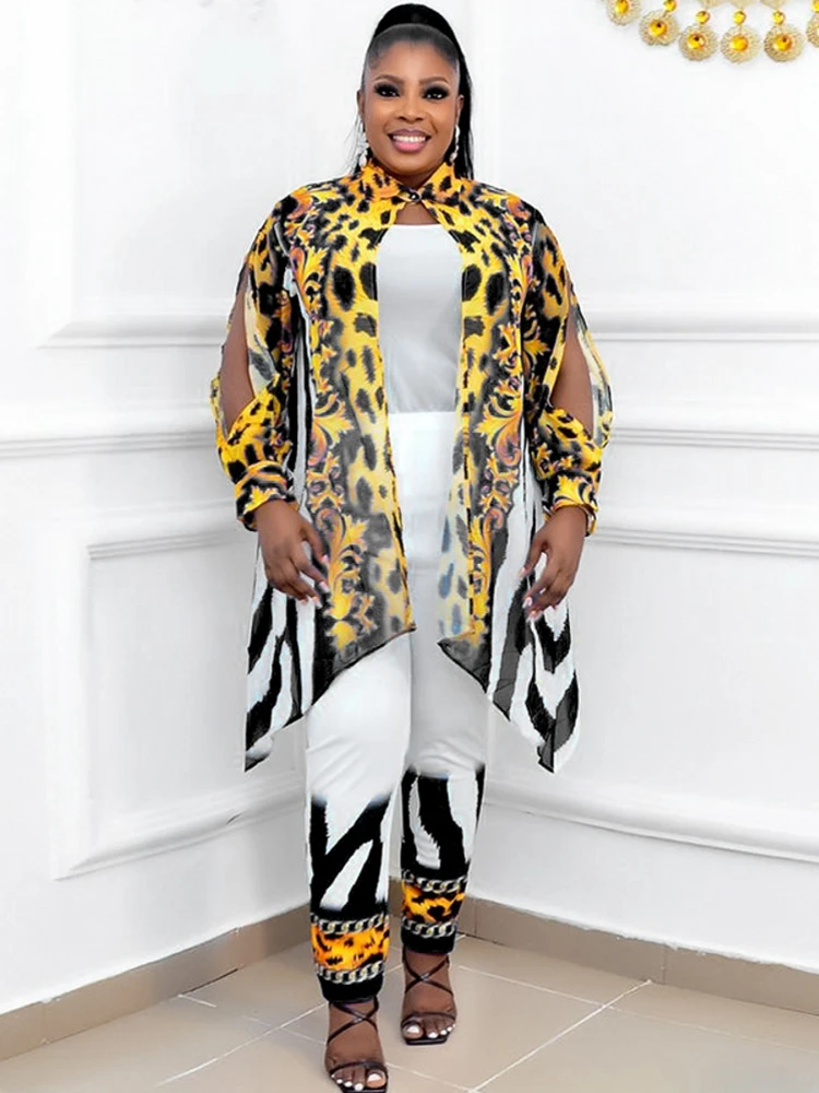 

3 Pieces Women's Sets Leopard Print Blouse Shirt Suit Tops And Pants Suits Three Piece Set Tracksuit Outfit 2022 Summer Autumn