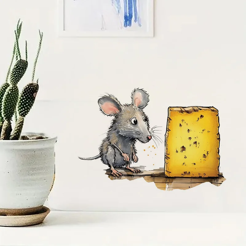 Забавная наклейка на крышку унитаза с мышкой и сыром самоклеящаяся животным