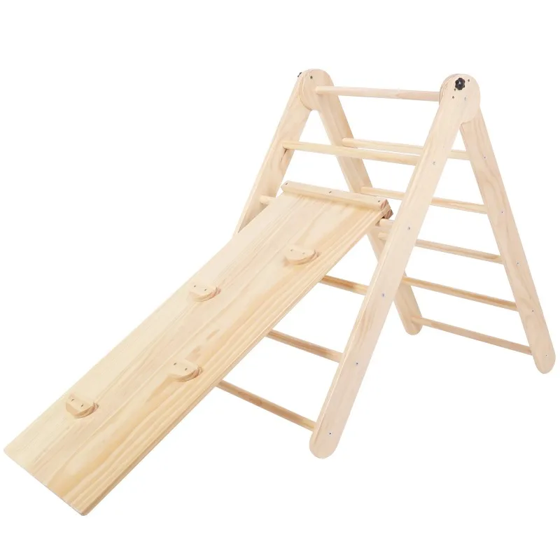 

Foldable Pikler Triangle 2-in-1 Climbing Triangle Arch with Ramp and Slide, Indoor Playground Wooden Montessori Gym