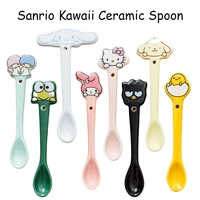 kawaii sanrios soup spoon kitty kuromi my melody cinnamoroll pom purin cartoon plush toy childrens ceramic spoon gifts for kids