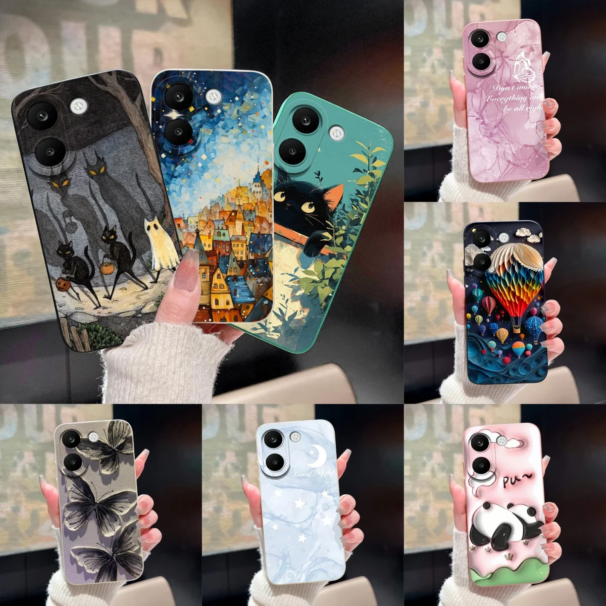 Фото Чехлы для Xiaomi PocoX8Pro PocoX8ProMax, защитный винтажный силиконовый бампер для телефона с изображением воздушного шара, луны и звезд, для poco x8 pro max Capinha №1