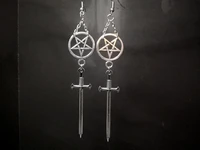 witch warrior sword earrings with pentagramoccult earringswitch earrings gothic earrings gothic jewelry