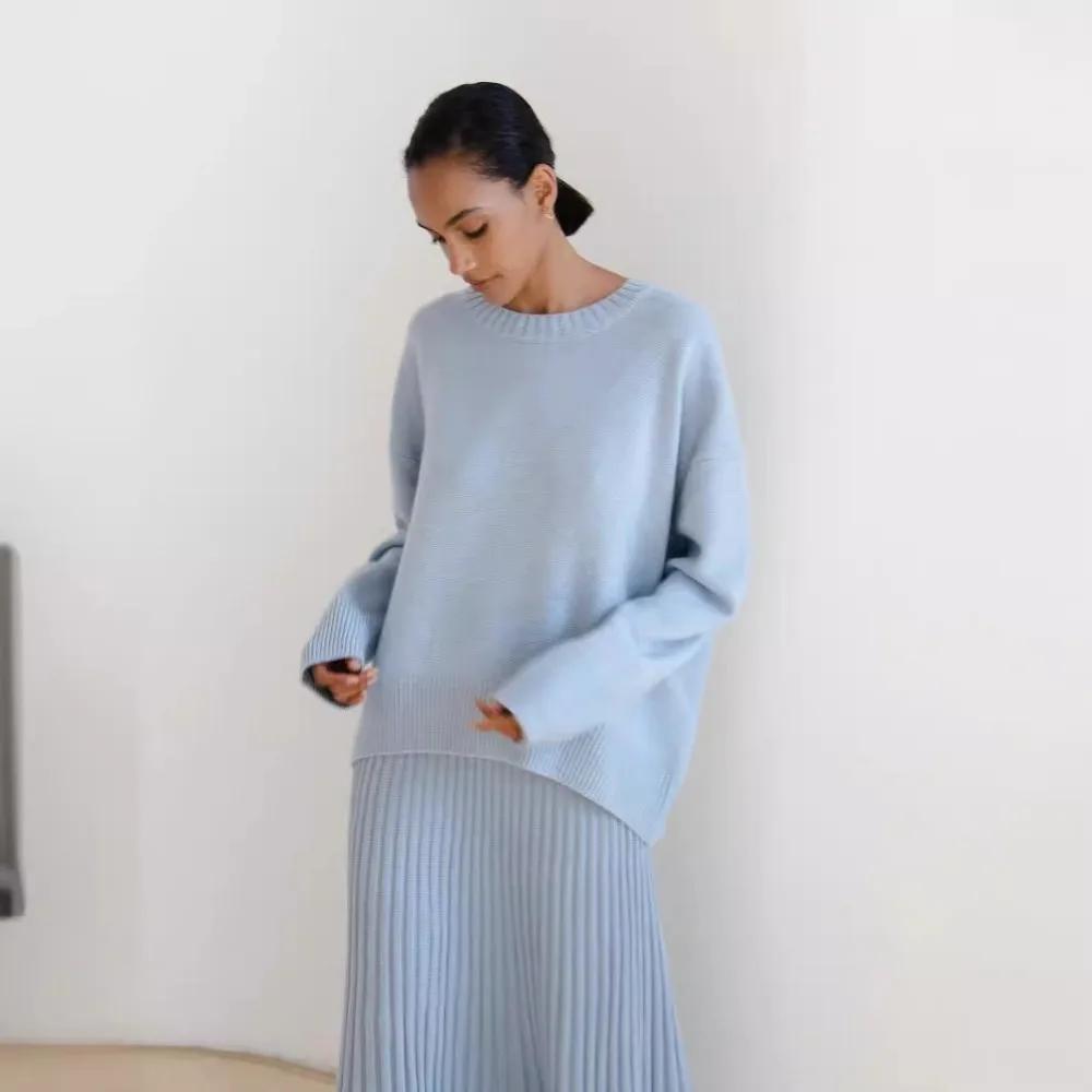 Базовые толстые свитера для женщин сезон осень-зима модный синий вязаный