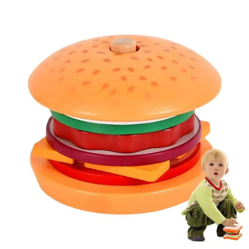 

Деревянный гамбургер, Штабелируемая игрушка, Интерактивная игрушка для родителей и детей, игрушки Монтессори с деревянными карточками, сэн...