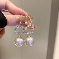 new geometric zircon crystal dangle earrings for women personality fashion white gray pearl ball earrings weddings party jewelry