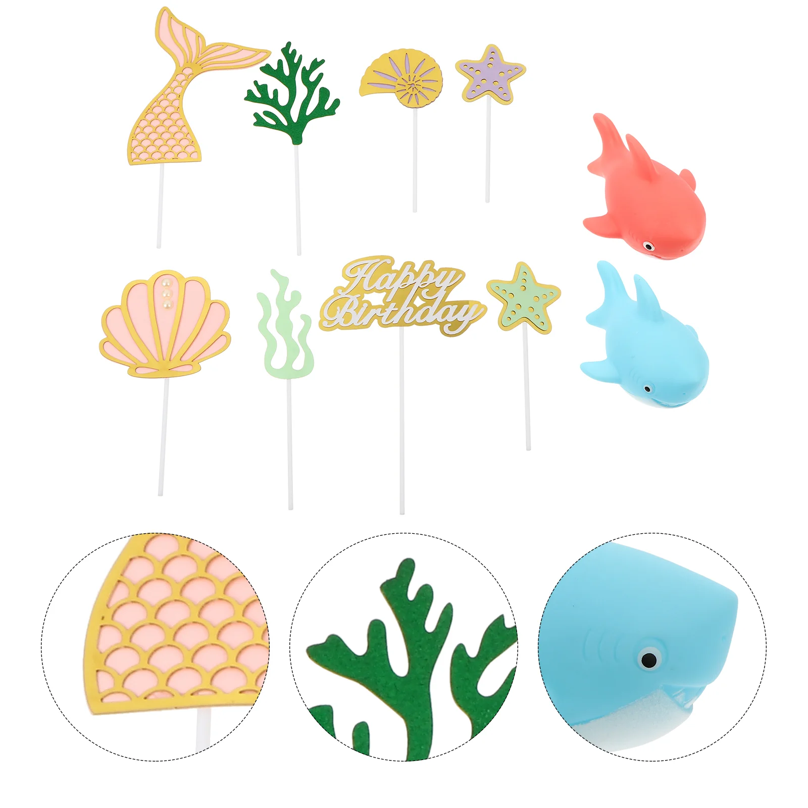 

Cake Cupcake Toppers Birthday Decorations Party Mermaid Decoration Topper Baby Picks Sea Lovely Supplies Underwater Favors The