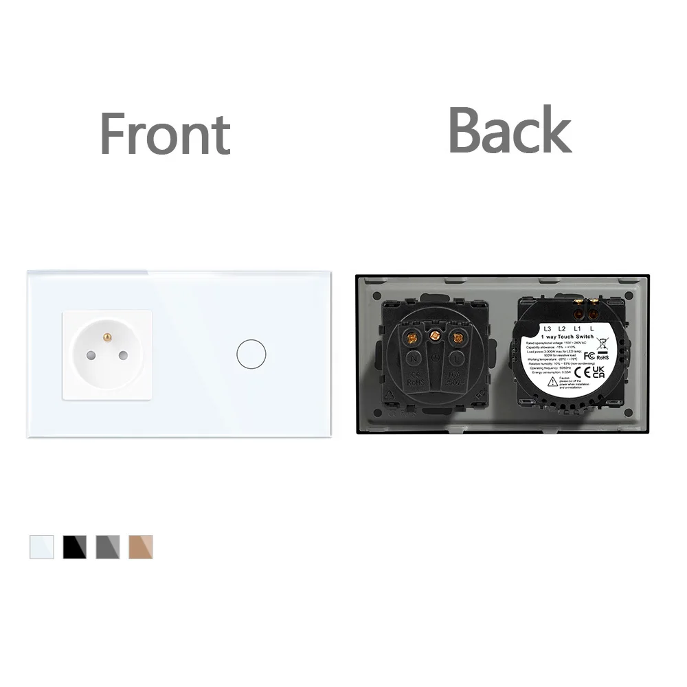 Электрическая розетка TAWOIA с французским полированием, сенсорный выключатель, стеклянная панель, двойная розетка USB, тройные настенные розетки, кнопочный переключатель, подходит для вилок типа E