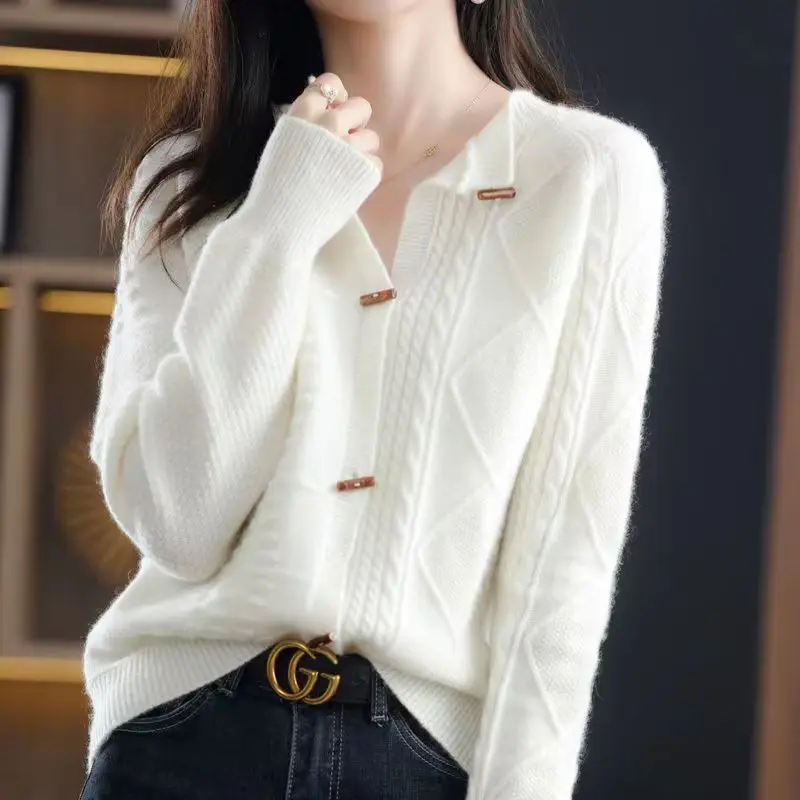 

2022 женский весенне-осенний свитер, кардиганы, вязаная куртка, свободный шикарный свитер, Женский однобортный эластичный свитер, верхняя оде...