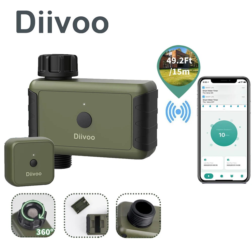 Diivoo Wifi Watering Timer Garden with Rain Delay, Smart Garden Watering System Lawn Watering,Support Alexa