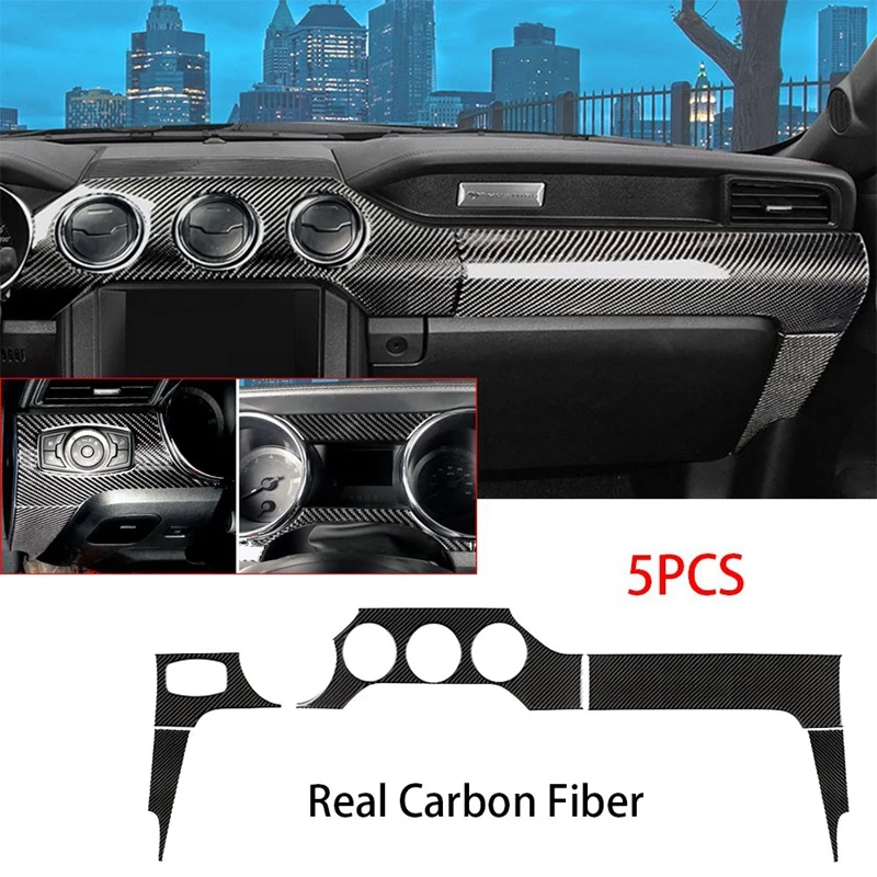 

ABS Carbon Fiber Central Control Dashboard Panel Cover Trim Stickers for Ford Mustang 2015-2019 Car Styling
