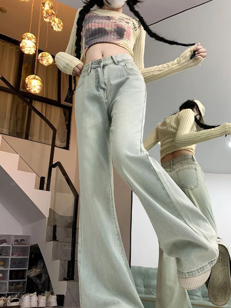 Джинсы женские уличная мода ампир корейский стиль весна-осень расклешенные