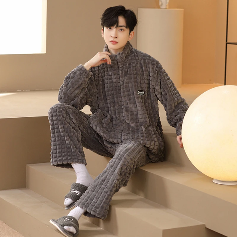 QUHENG Winter Pajamas for Men Thick Plush Fleece Autumn Pajama Sets  Coral Velvet Warm Flannel Clothes Home Suit Male Sleepwear
