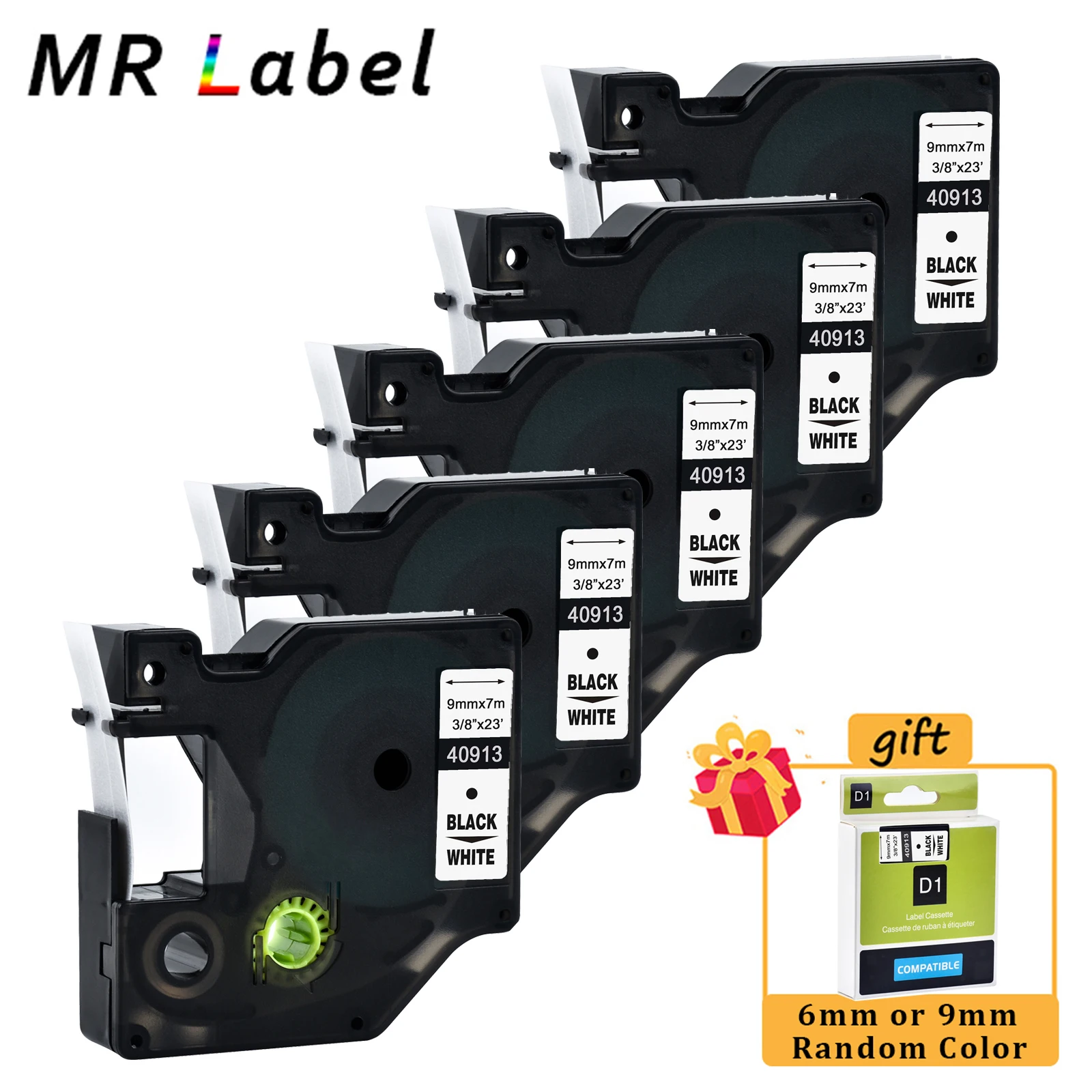 

5PKS Label for 9mm Dymo D1 Tape 40913 40910 40921 40922 40923 40924 40918 for Dymo LabelManage 160 280 210D Label Maker