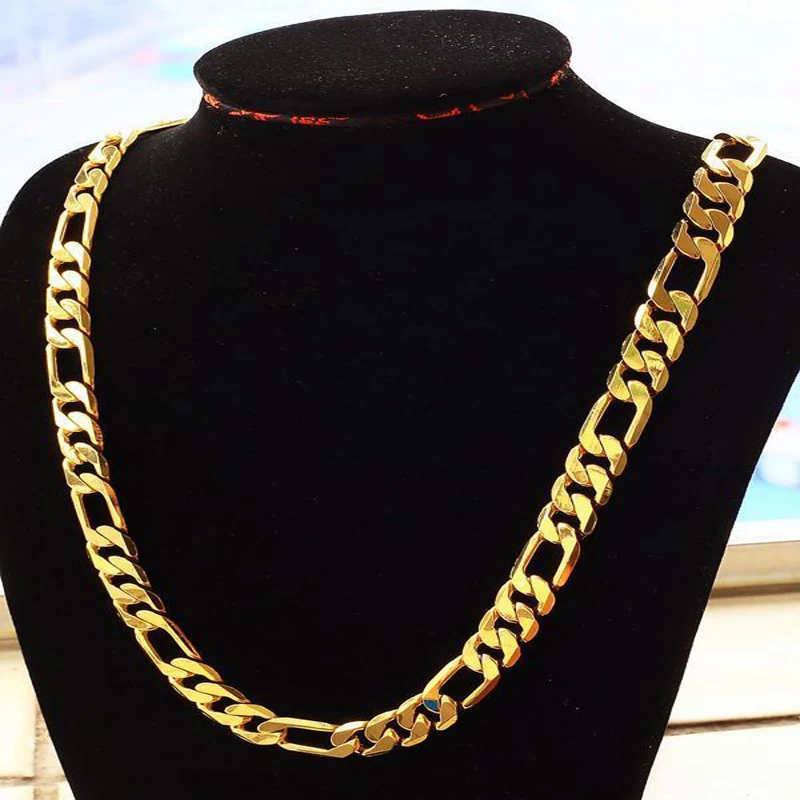 

Pure Gold Color Men Chain Necklace Jewelry,Plated 24k Gold 10mm Heavry Figaro Chain Necklace For Men 20” 22" 24" 26" ,28" 30"